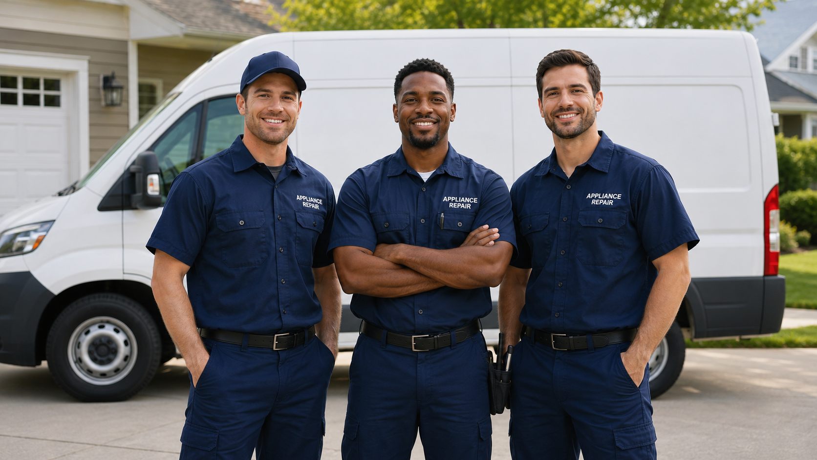 The Burghfix crew standing in front of a service van